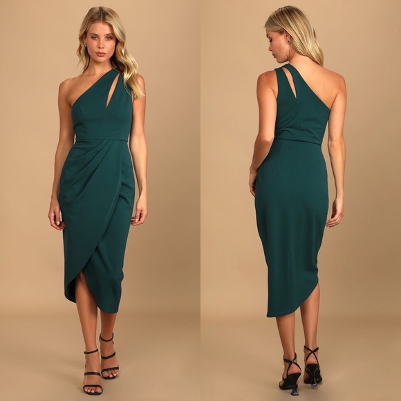 Lulus Dresses & Skirts - Lulus | So Flirty Hunter Green One-Shoulder Cutout Asymmetrical Dress